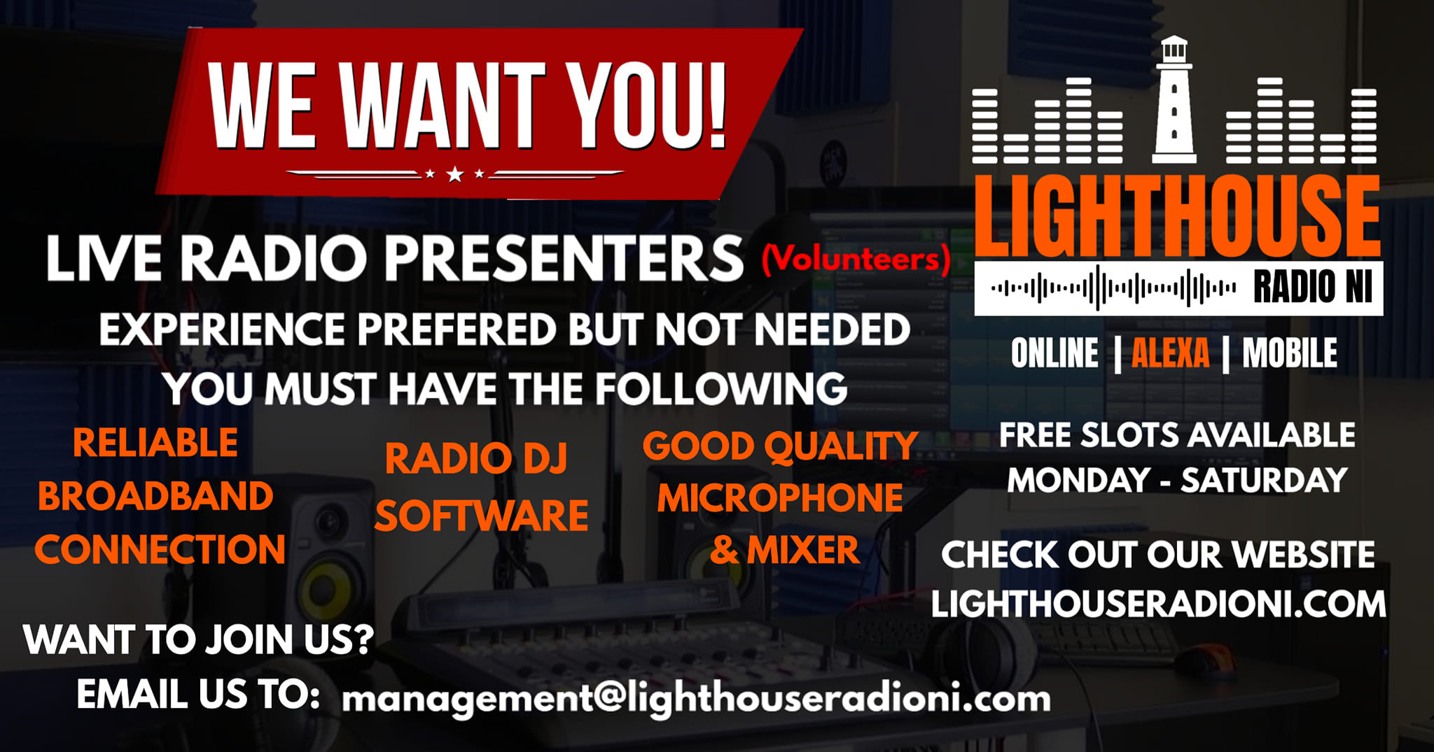 Lighthouse Radio is seeking new Dj's/Presenter